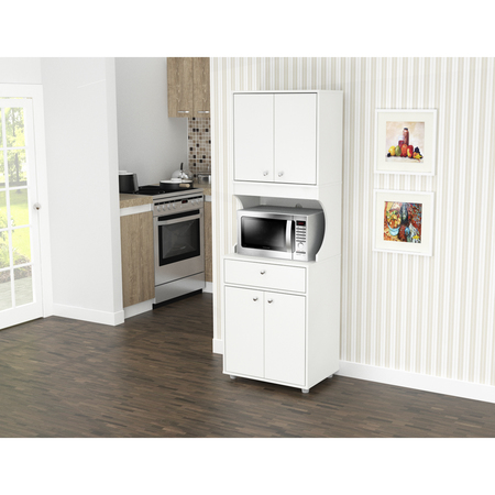 INVAL Kitchen/Microwave Storage Cabinet 23.6 in W x 17.1 in. D x 71 in. H in White AL-3613